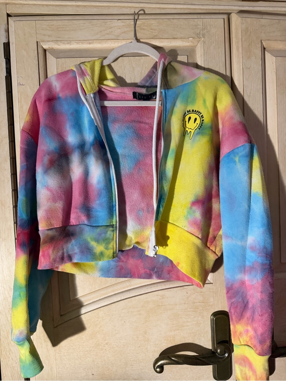 Tie-Dye Cropped Zip Hoodie - Pink, Blue & Yellow